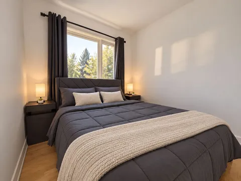Second queen bedroom with window and bedside lighting — Modern 3BR Spacious Home