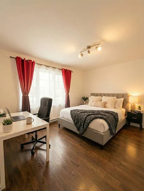 Bedroom with dedicated desk and chair — Modern 1BR with Private Bath